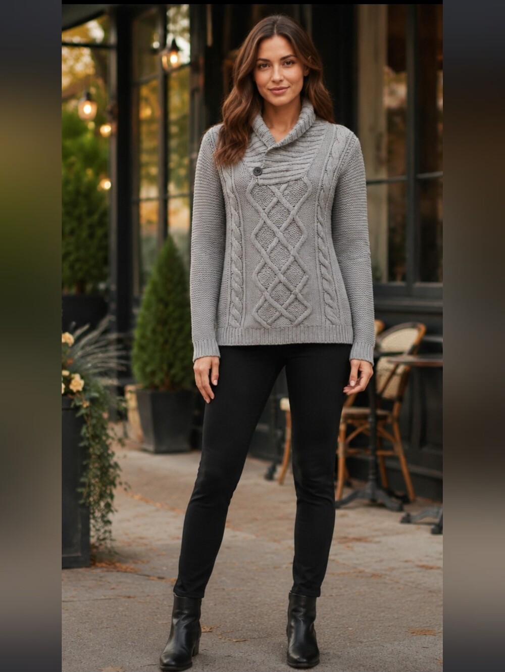 Merona Gray Cable-Knit Shawl Collar Turtleneck Sweater